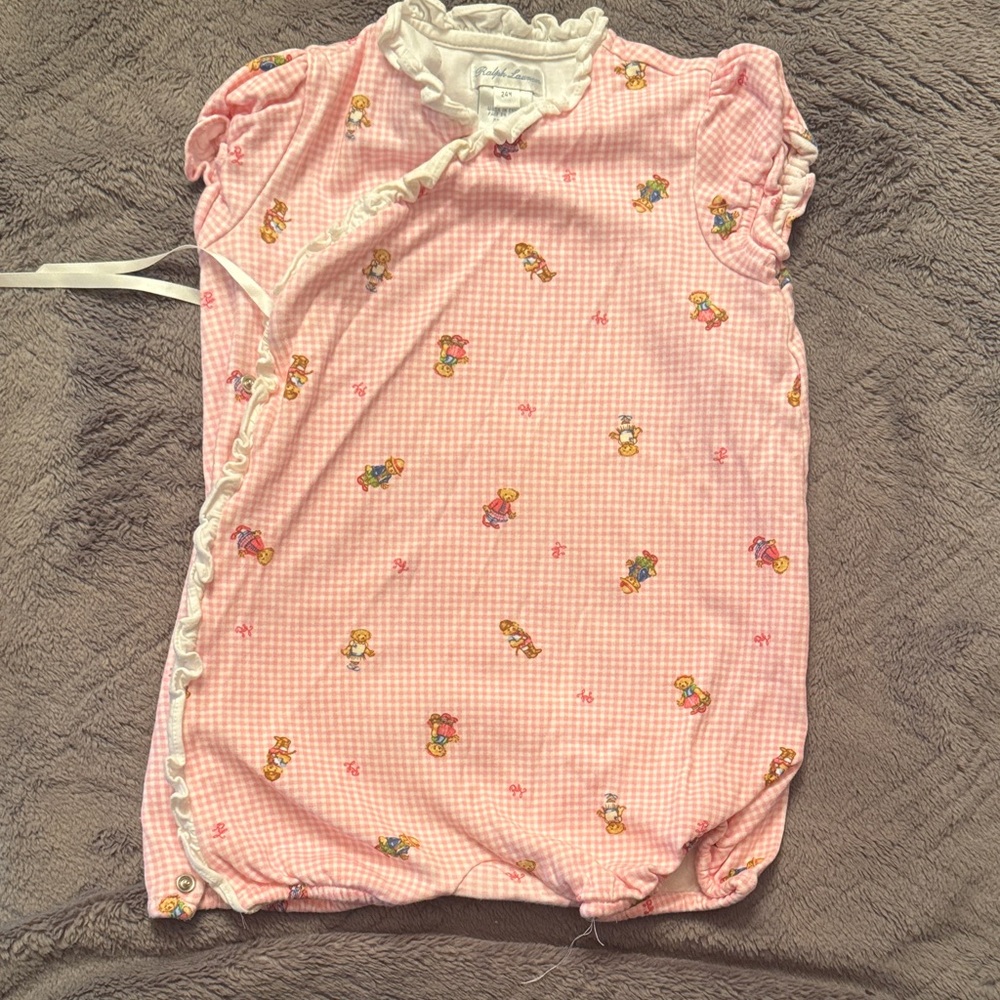 Polo Ralph Lauren girls Pink Gingham romper with Bear Print